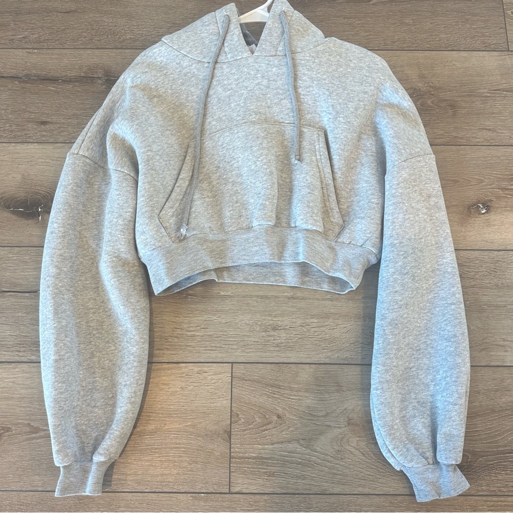 Vici Nordstrom Cropped Grey Slouch Oversized Sweatshirt Fleece Lined NWT XS